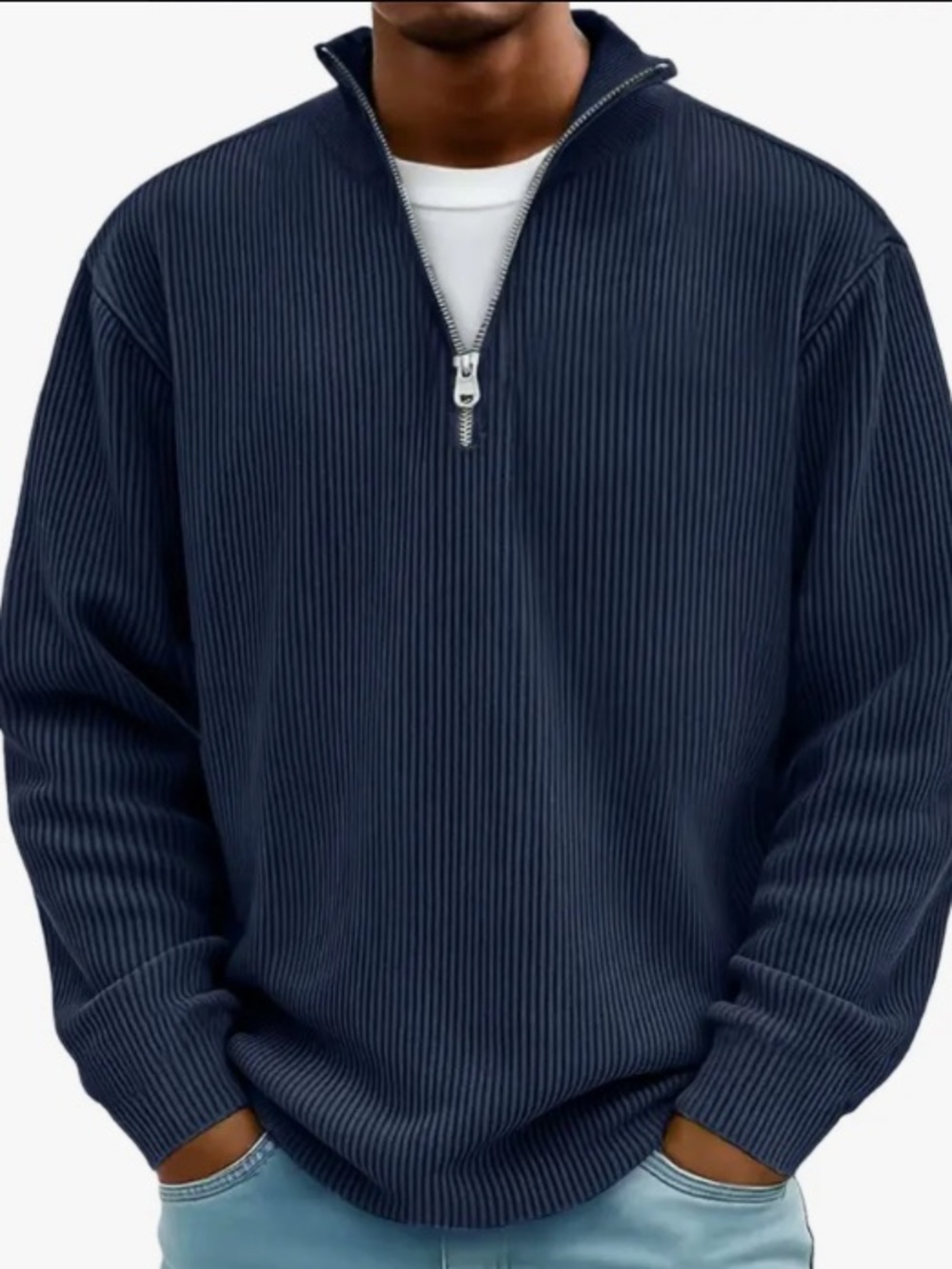 Temu quarter zip men’s mock sweater navy lightweight new size XL